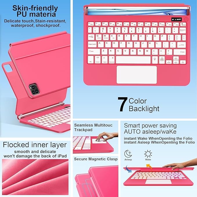 Keyboard Case for iPad Air 13 inch (M4/2026 /M3 2025/M2, 2024),iPad Pro 12.9 inch (3/4/5/6th Gen)，Magic-Style Magnetic – Floating Cantilever Stand – Backlit Keyboard Case with Multi-Touch Trackpad