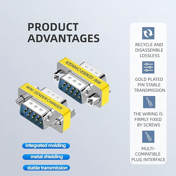 db9 Connector Null Modem Adapter，9-Pin Serial vga Adapter RS232 db9 Gender Changer,for Computer and Industrial Device Data Transfer(M-M (2P))