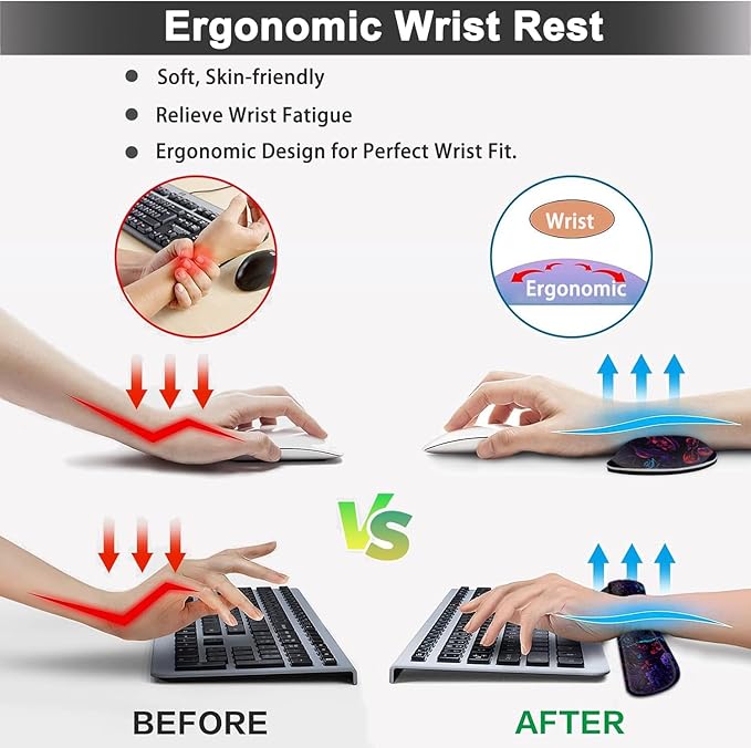 Large Mouse pad and Keyboard Support Set, Ergonomic Memory Foam Keyboard Wrist Rest, Extended Gaming Mouse Pad with Stitched Edges, Black Light Cat XXL Desk Mat (31.5 X 11.8 in)