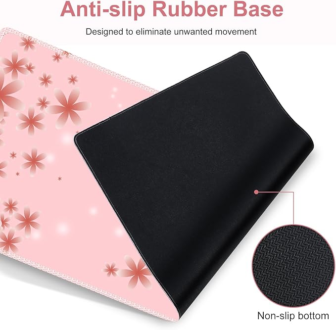 Peach Pink Butterflies Florals Mouse Pad, XXL Large Desk Mat Extended Reading Desk pad, 4 PCS Non-Slip Rubber Base Computer Big Mousepads for Work, Game, Office, Home Decor Cute Girls Woemn Gifts