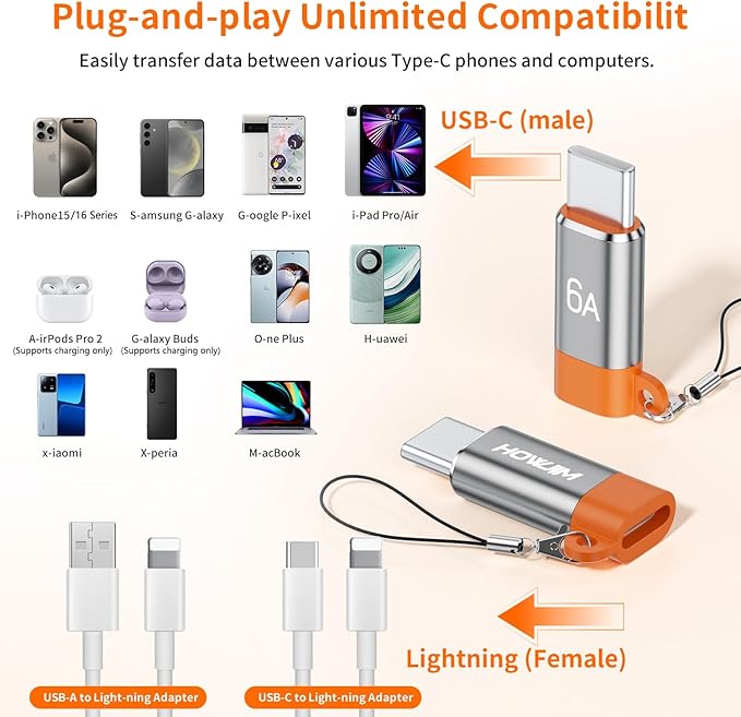 Light-ning to USB C Adapter 4PCS,PD27W/66W/QC100W Fast Charging 480Mbps Data Transfer,Light-ning Female to USB C Male Adapter for Phone 17/16/15,Pad,G-alaxy,X-Peria,S-Witch,Not for Headphones/OTG Gray