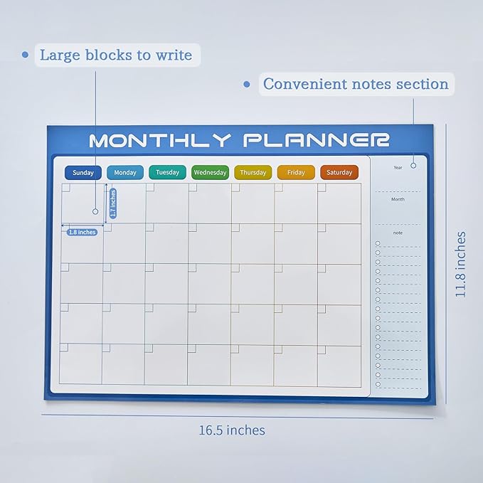 Magnetic Calendar for Refrigerator, 16" X 12", Large Fridge Whiteboard Calendar Dry Erase, Reusable Magnet Monthly Planner for Busy Moms,Family (Blue)