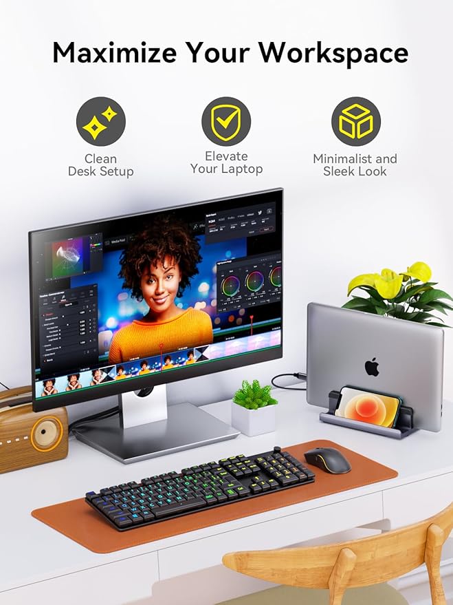 Laptop Docking Station Stand: QUUGE 7 in 1 USB C Dock with HDMI 2.0 4K 60Hz, RJ45 Ethernet, 2 USB3.0 Ports, 100W PD, MicroSD/SD 3.0, Universal Laptop Stand Docking Station
