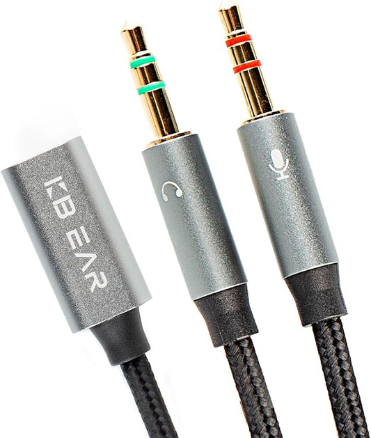 Headphone Splitter for Computer USB-C, KBEAR KA01 Type-C Female to 2 Dual 3.5mm Male Braided Audio Adapter Cable, Headphone Mic Audio Headset Splitter Cable for Gaming Headset, Laptops, Tablets, 1Pack