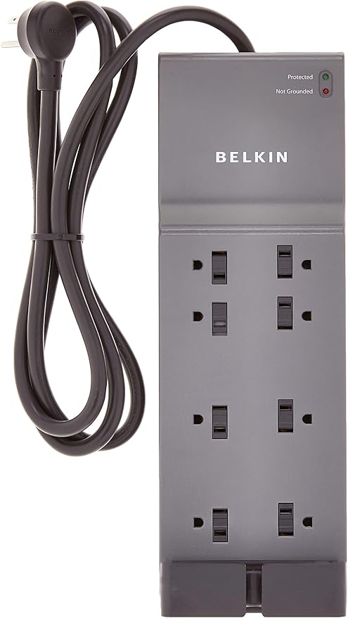 Belkin 8-Outlet Power Strip Surge Protector w/Flat Plug, 6ft Cord – Ideal for Computers, Home Theatre, Appliances, Office Equipment (3,550 Joules) - (Pack of 3)