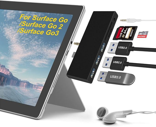 Surface Go/Surface Go2/Surface Go3 USB Adapter, 6-in-2 Surface Go/Go 2/Go3 Accessories with USB 3.0+2 USB2.0 Ports, 3.5mm Audio and Mic 2 in 1 Port, SD/TF Card Reader -for Surface Go/Go2/Go3