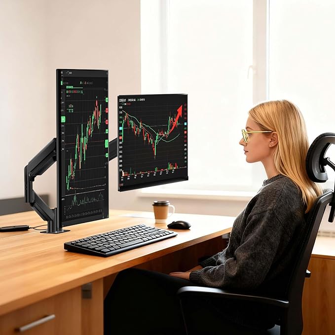 WALI Dual Monitor Mount for 17-32 inch Screens, Dual Monitor Arms for 2 Monitors Holds 19.8 lbs, Adjustable Gas Spring Dual Monitor Stand for Desk, VESA Mount 75x75/100x100mm (GSMP002), Black