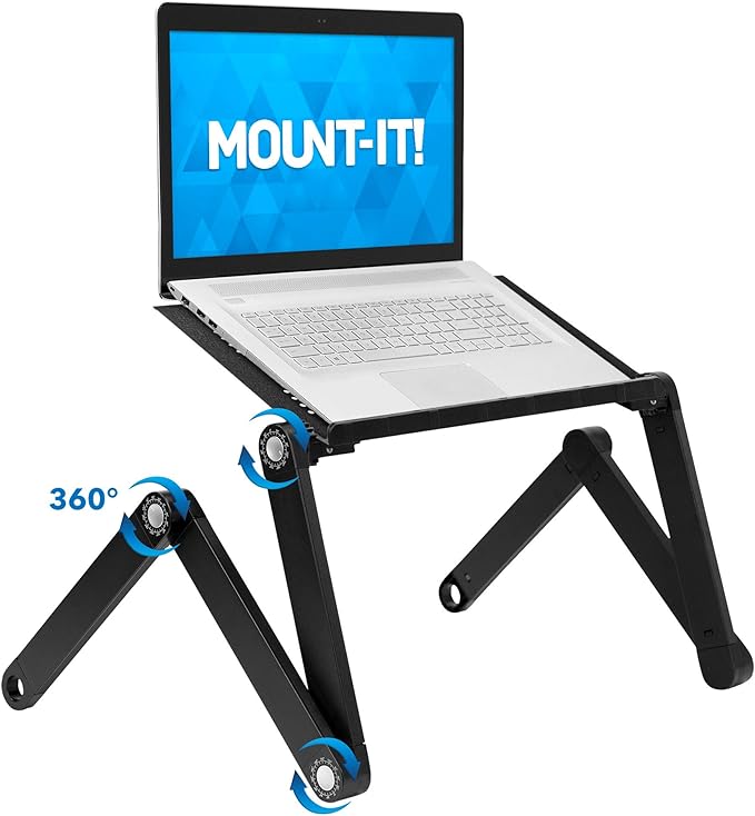 Mount-It! Adjustable Laptop Stand & Lap Desk, Large Aluminum Laptop Tray with 360° Rotating Legs, Portable Sit-Stand Laptop Desk for Bed, Couch, Desk & Floor, Ventilated Surface