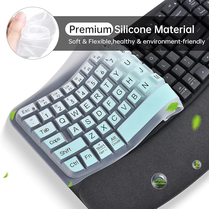 Large Print Keyboard Cover Skin for Logitech Wave Keys MK670 Combo Keyboard Skin, Logitech Wave Keys Wireless Ergonomic Keyboards Cover Protector Skins Accessories, Ombre Mint