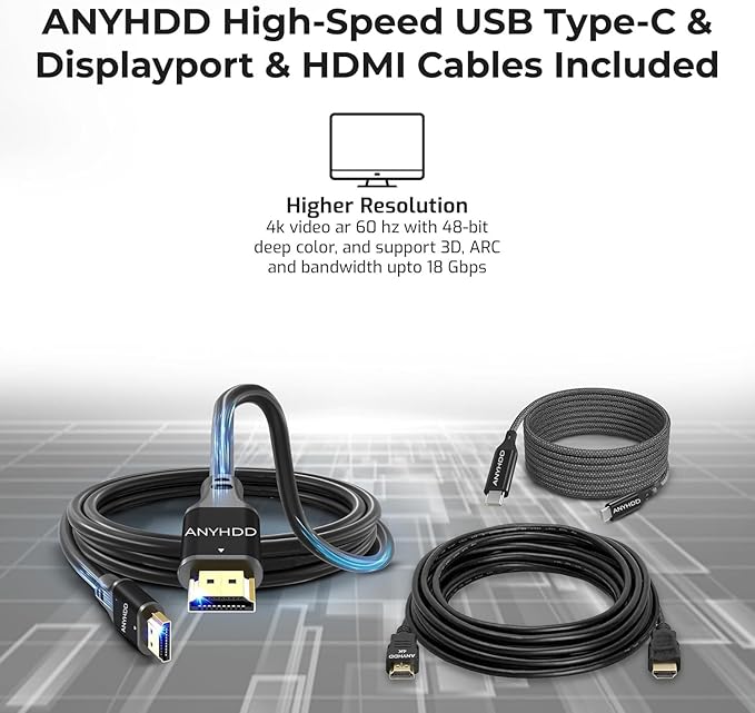 Dell WD19S Docking Station Dual Monitor Bundle - 180W, Supports 4K Display, Dell Dock with 180W Power Supply + Anyhdd 4K HDMI Cable + 4K DisplayPort Cable + USB-C Cable + Microfiber Cloth Included