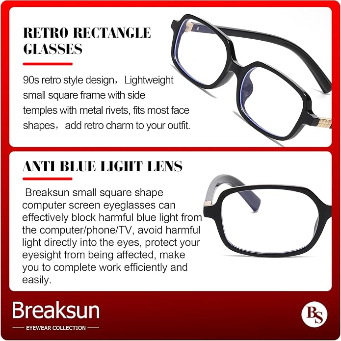 Retro Rectangle Glasses for Women Men Small Square Blue Light Blocking Glasses Vintage Eyeglasses