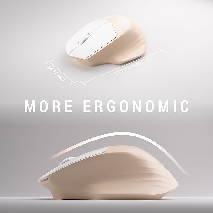 Ergonomic Keyboard and Mouse Combo with Wrist Rest, BK Chipset, Full-Size Colorful Office Keyboard and Mouse, Power Button, USB Receiver for PC Laptop (Khaki White)