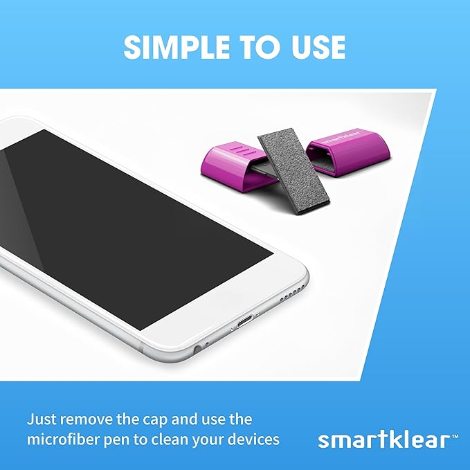 CarbonKlean SmartKlear Smart Phone Screen Cleaner - Compatible with iPhones, Androids, and More - Cleaner with Carbon Microfiber Tech-Injected Purple-1 Count (Pack of 1)