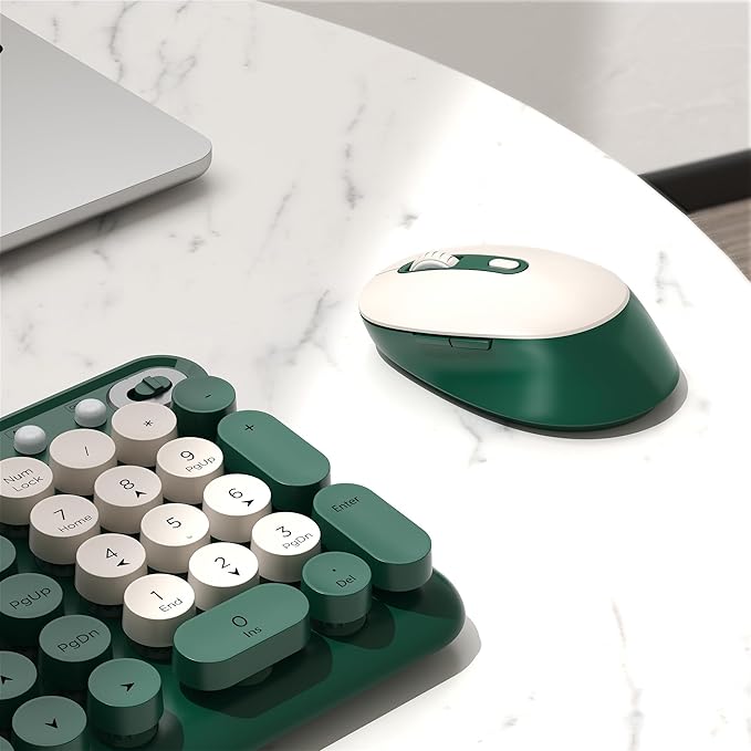 Wireless Keyboard and Mouse Combo, 2.4GHz USB Receiver, Plug and Play, Retro Full Size Typewriter Keyboard and Wireless Mouse for Computer, Laptop, Windows, Mac, and PC (Green)