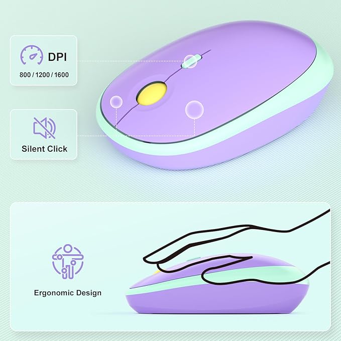 MOFII Wireless Keyboard and Mouse Combo - Pale Mint Full Sized Plug and Play Colorful Computer Keyboards - 104 Keys Round Keycap USB 2.4G Cute Keyboard for Windows/Laptop/Mac/Desktop/PC