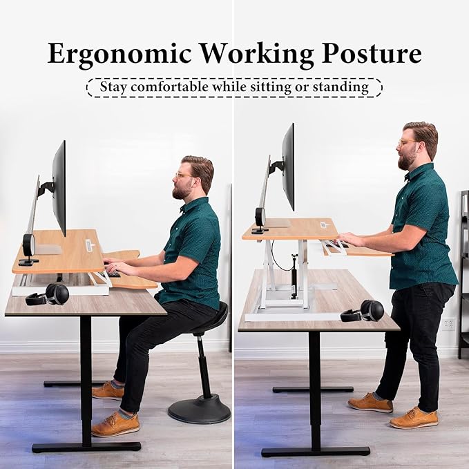 37" Desk Converter, Height Adjustable Stand Up Desk Converter, 2 Monitor Standing, Sit to Stand, Quick Sit to Tabletop, Riser Workstation with Wide Keyboard Tray