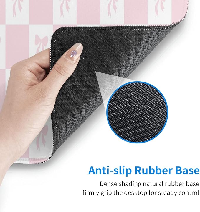 HVEST Pink Checkered Mouse Pad Cute Bow Desk Mat XXL Large Gaming Mouse Pad for Computer Keyboard Laptop, Mousepad with Stitched Edges, Home Office Desk Accessories for Girl Women 31.5'' x 15.7''
