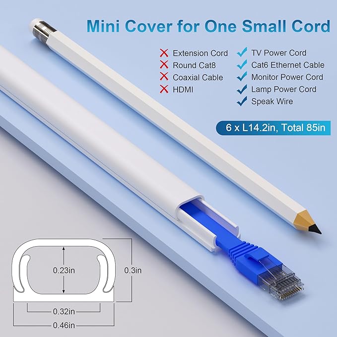 ZhiYo 85in Cord Covers for Wires on Wall, 1 Mini Cord Hider Wall, Self-Adhesive Wire Covers for Cords, Paintable TV Cable Hider Cable Management Kit, 6X L14.2in, W0.46in H0.3in, CMR05 Beige