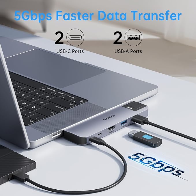 USB C Adapter HDMI Hub for MacBook Pro/Air M1M2M3 2023 2022 2021 13" 15" 16", Multiport MacBook Adapter MacBook Accessories with HDMI,Gigabit ethernet,Thunderbolt 3,USB C and 2 USB A 3.0 Data Ports