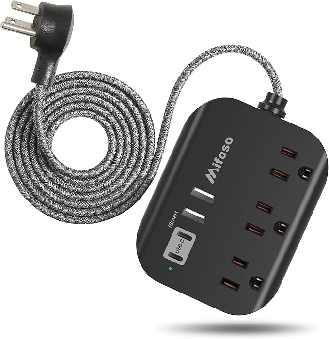 Travel Essentials - 3Ft Power Strip with USB, Compact Flat Plug Extension Cord with 3 Outlets 4 USB Ports, Non Surge Cruise Must Haves, Cruise Ship Essentials, Dorm Room, Apartment Essentials