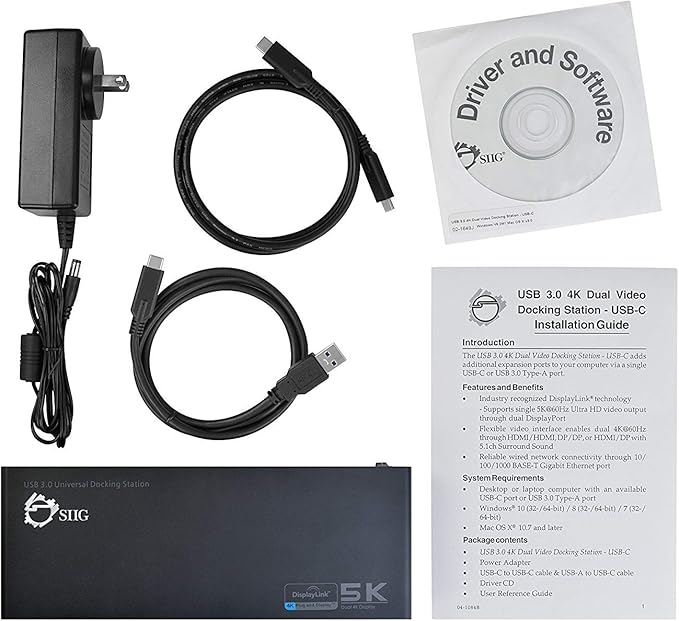 SIIG USB Type C 4K Dual Monitor Docking Station - Dual 4K@60HZ or Single 5K@60Hz Video Laptop Dock - Thunderbolt 3 Compatible (2 HDMI, 2 DisplayPort Outputs, Gigabit Ethernet, 6 USB 3.0 Ports)