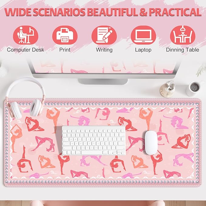Desk Pad for Keyboard and Mouse, Large Mouse Pad for Desk, Non-Slip Keyboard Mat, Computer Mats for Desk, Desk Pad with Stitched Edges for Office, Gaming I Gift for Yoga Dancing Girl
