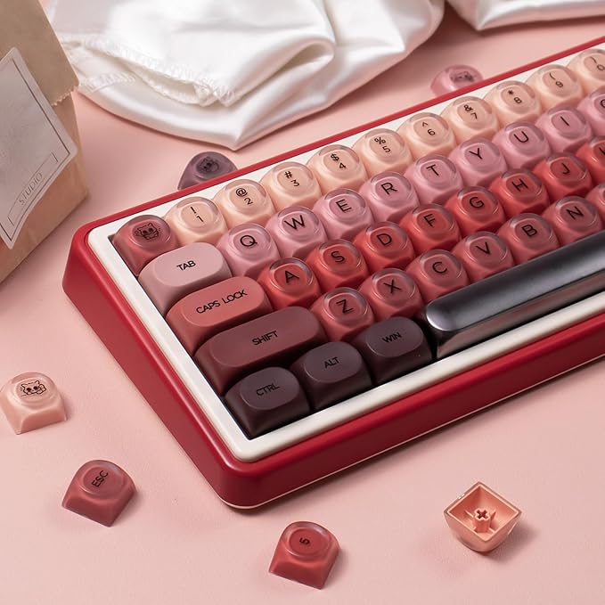 Sumgsn 132 Keys PBT Jelly Keycaps MOA Profile Red Keycaps Comaptible with Wooting Keyboard 61/64/87/104/108 Cherry Mx Switches Mechanical Keyboards