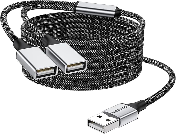MOGOOD Dual USB 2.0 Power Cord Extension - USB A Splitter for Laptop/Mac/Car