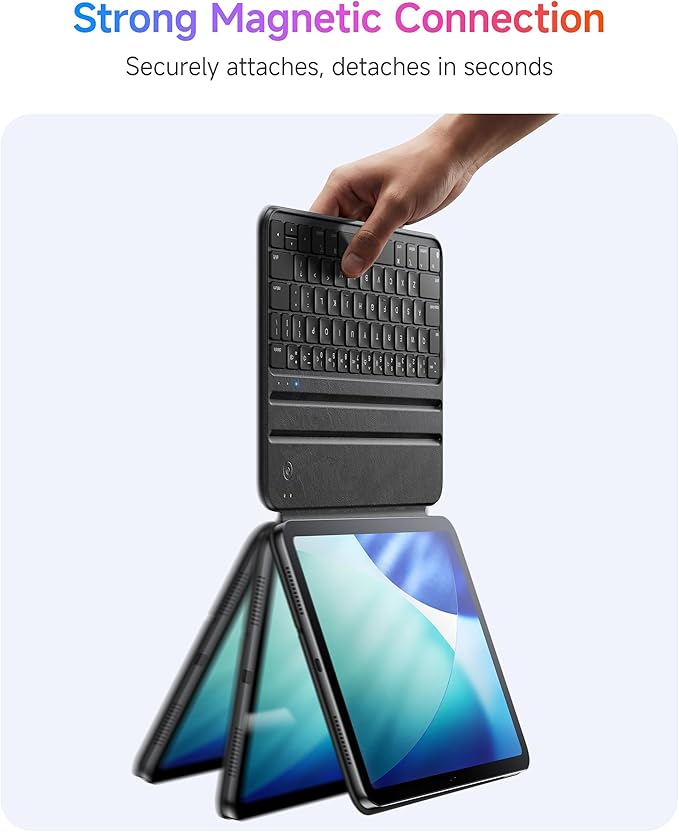 HOU Slim Bluetooth Keyboard Case for iPad Air 11 inch M4/M3/M2(2026/2025/2024), Air 5th/4th, Pro 11 (1st-4th Gen), Smart Folio, Magnetic Stand (2 Angles), Magnetic Charging, Synthetic Leather, Black