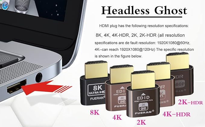 4K HDMI Dummy Plug, Virtual Monitor Emulator, Headless Display Adapter, EDID Emulator, Supports 4096x2160@60Hz, 3840x2160@60Hz, 2560x1440@60Hz for Windows, Mac, Linux – Plug & Play (6 Pack)
