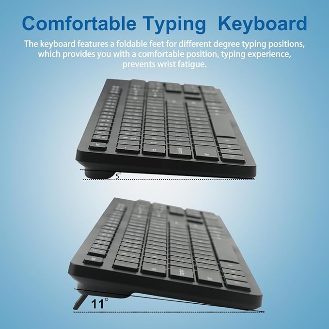 Wireless Keyboard and Mouse Combo, Quiet and Soft 2.4G Full Size Computer Keyboard and Ergonomic Wireless Mouse for Windows, Mac Desktop/Laptop/PC/PS, Black