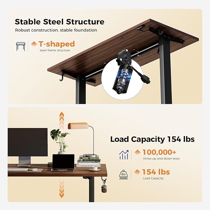 Agilestic Electric Standing Desk, 63 x 24 Inches Height Adjustable Desk, Sit Stand up Desk for Work Office Home, Splice Board, Walnut