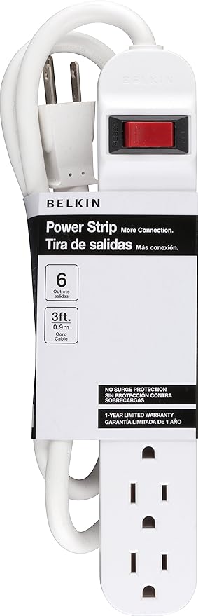 Belkin 6-Outlet Power Strip With 3ft Cord, White