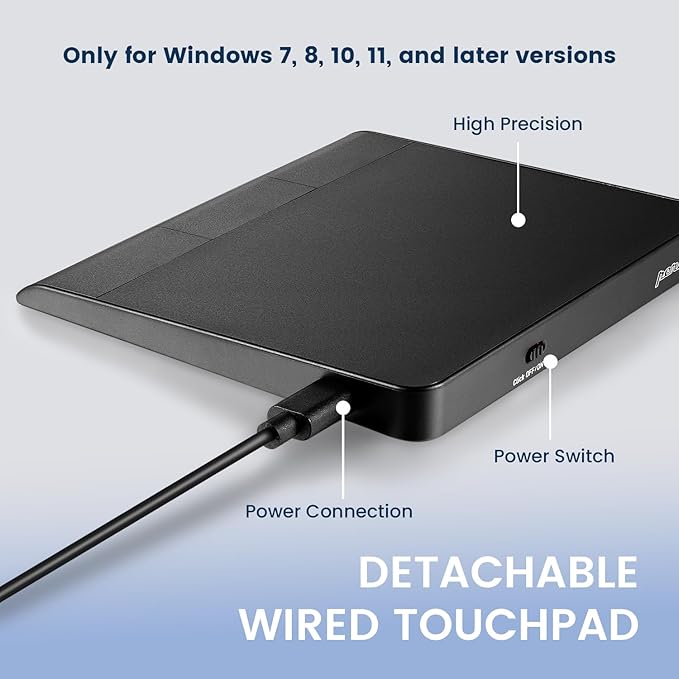 Perixx PERIPAD-506 Wired Slim USB Touchpad - Wired Detachable Touchpad for Desktop and Laptop User - Large Size 5.31x4.57x0.55 inches - Black