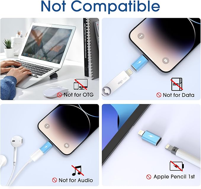 TechMatte Female USB C to Male Lightning Adapter 2 Pack 2.2A Charging Data Transfer, Compatible with iPhone 14, 13, 12, 11 Xs SE iPad iPod AirPods, Not for Audio Headphones/OTG Android Anti-Lost, Blue
