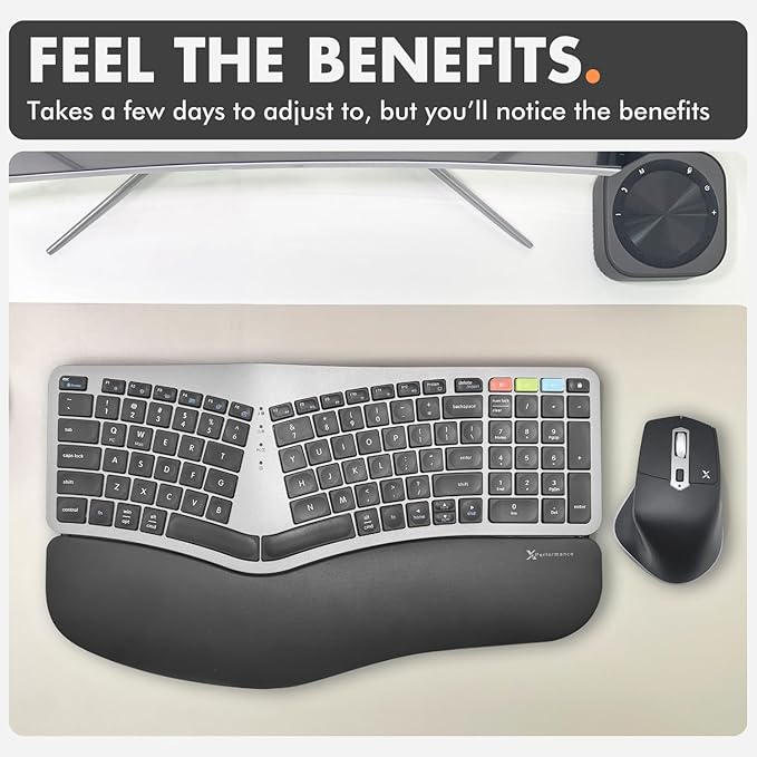 X9 Ergonomic Keyboard and Mouse Wireless Combo 2.4G+Bluetooth - Type Comfortably Longer - Ergo Split Keyboard and Mouse with Wrist Rest - Fullsize Keyboard for Laptop and PC