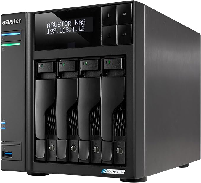 Asustor Lockerstor 4 Gen2+ AS6704T v2 4 Bay NAS Storage, Intel Quad-Core 2.0GHz CPU, Dual 5GbE Ports, 4GB RAM DDR4, 4 M.2 SSD Slots, HDMI, Network Attached Storage (Diskless)