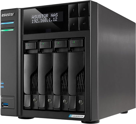 Asustor Lockerstor 4 Gen2+ AS6704T v2 4 Bay NAS Storage, Intel Quad-Core 2.0GHz CPU, Dual 5GbE Ports, 4GB RAM DDR4, 4 M.2 SSD Slots, HDMI, Network Attached Storage (Diskless)