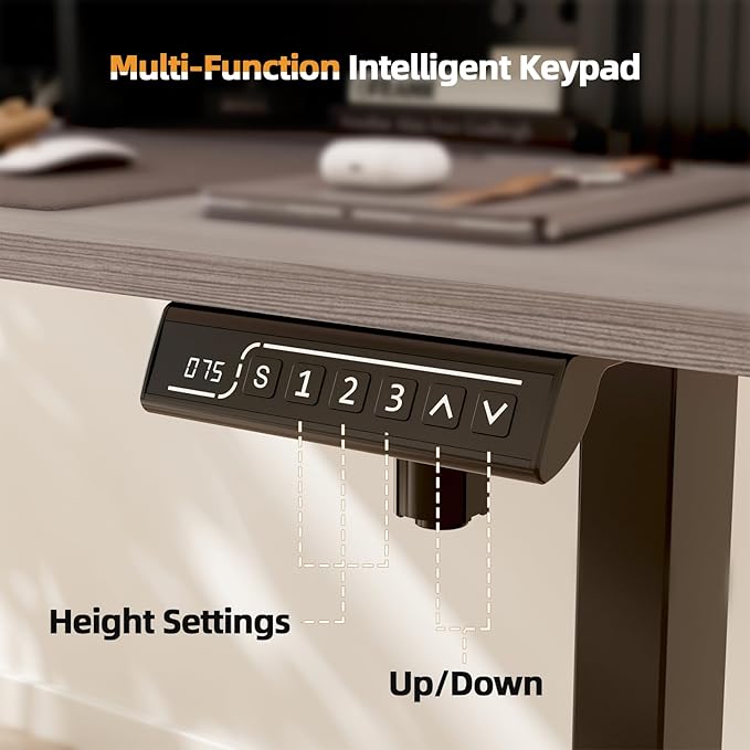 JOY worker Height Adjustable Electric Standing Desk with Storage Shelves, 48 Inch Table with Built-in Monitor Stand, Sit Stand Desk with 2 Hooks for Home Office, Grey Desktop & Black Frame