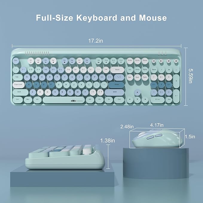 MageGee Wireless Keyboard and Mouse Combo Round keycaps Retro Typewriter Keyboard 104 Key Full-Sized Keyboard Automatic Power Saving 2.4GHz Wireless Connection for Mac/Windows/PC