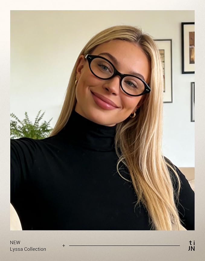 TIJN Lyssa Blue Light Glasses for Women Men,Retro 90s Oval Cat Eye Frame Eyeglasses,Lightweight TR90 Computer Gaming Eyewear