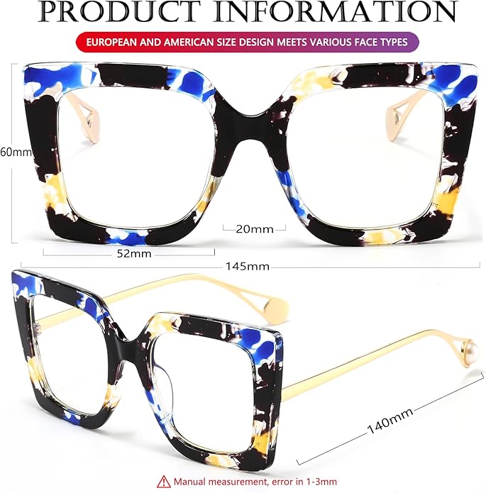 AIEYEZO Oversized Blue Light Glasses for Women, Anti Fatigue Prevent Headache Computer Eyeglasses