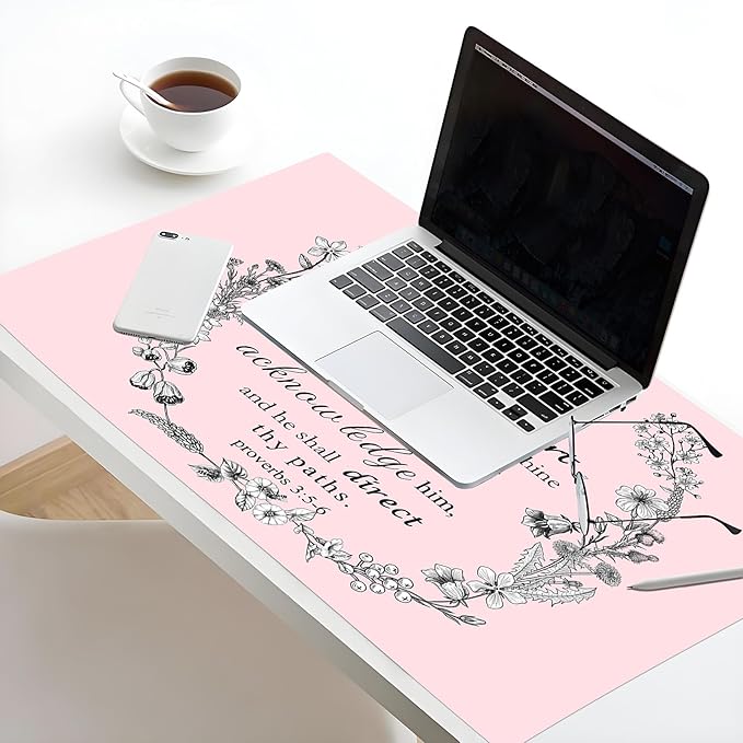 EOBTAIN Pink Large Mouse Pad Bible Verse Keyboard Mat 31.5x15.7 Inch Scripture XXL Extended Desk Mat Smooth Non-Slip Rubber Mousepad Relaxing Spiritual Desk Accessories for Office Home