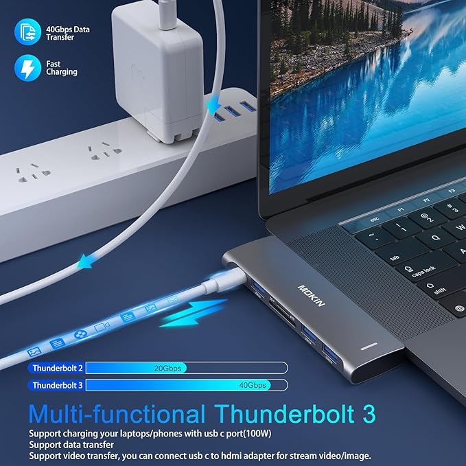 USB C Adapter for MacBook Pro/Air M1 M2 2021 2020 2019 2018,MOKiN Hub MacBook Pro Accessories with 3 USB 3.0 Ports,USB C to SD/microSD Card Reader and 100W Thunderbolt 3 PD Port