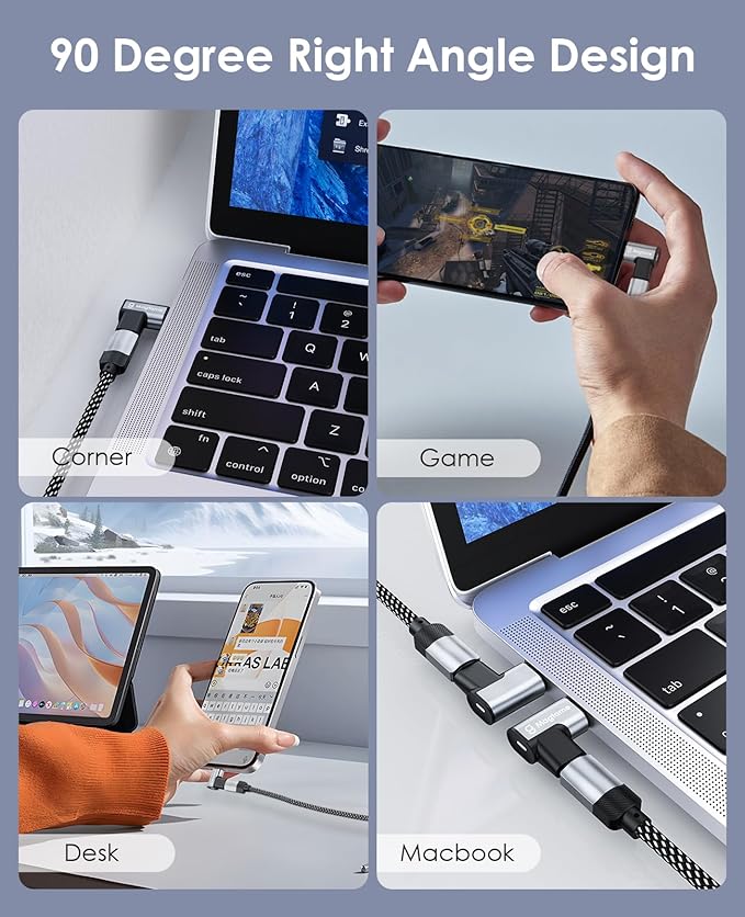 Magtame Magnetic 90 Degree USB-C Male to USB-C Female Adapter, 240W Right Angle 40Gbps Data Transfer 4K Video Output Compatible with ROG Ally, Steam Deck, Switch, iPhone 15/15 Pro Max Black