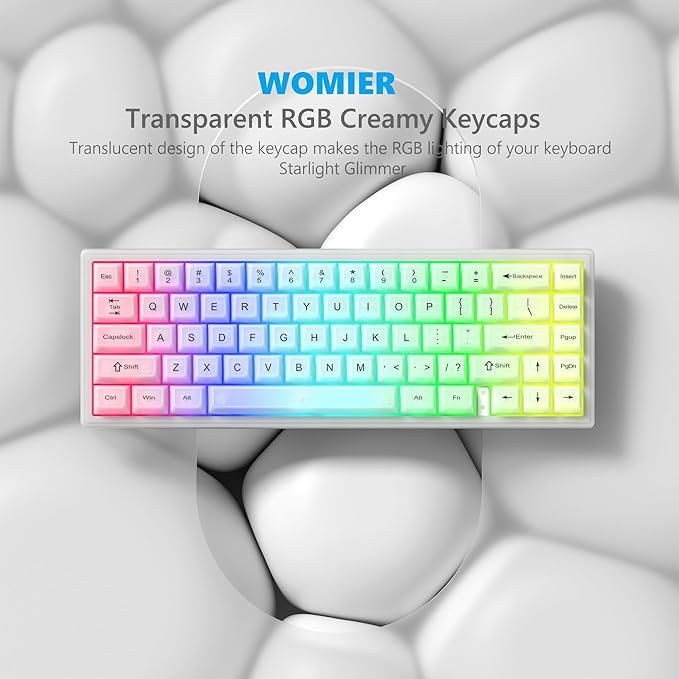 Womier Keyboard Keycaps Jelly, Cute White Keycaps 60 65 75 100 Percent, Transparent Clear Custom Key Cap Set for Cherry MX, Kailh, Outemu, Gateron Mechanical Keyboards(MDA Profile)