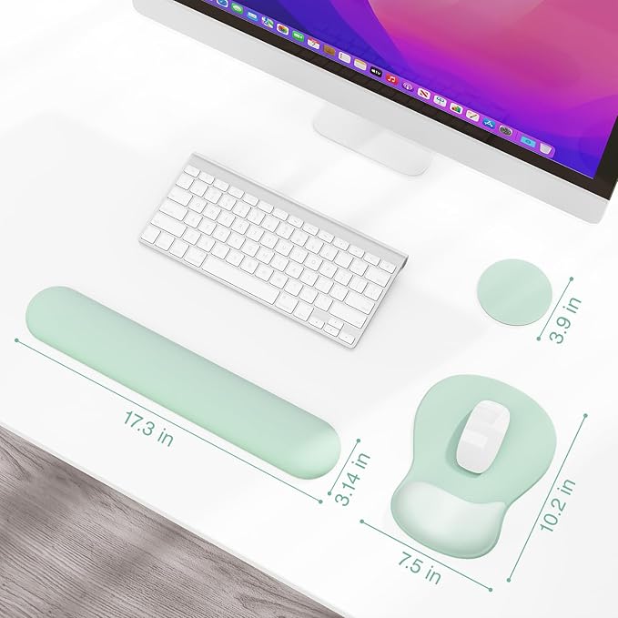 Ospelelf Keyboard Wrist Rest Set with Ergonomic Mouse Pad - 3-in-1 Memory Foam Support for Pain Relief, Office & Gaming with Coaster Green