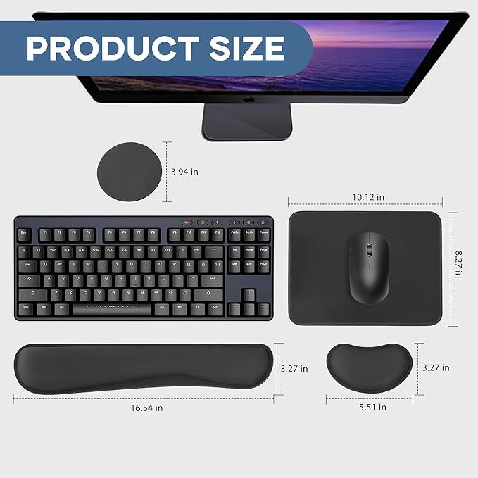 Office Ergonomic Memory Foam Computer Mouse and Keyboard Wrist Rest pad Support Carpal Tunnel, Wrist Rest for Keyboard and Mouse, Wrist Support Set