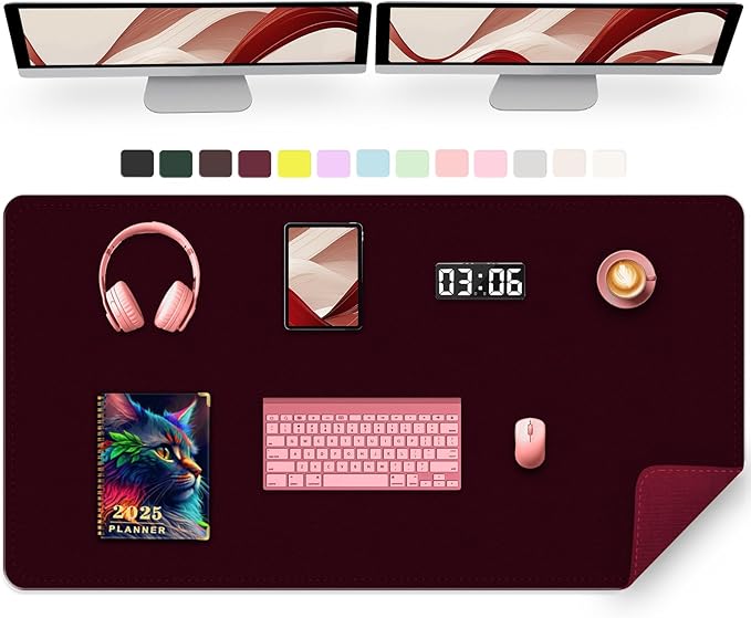 47.2" x 23.6" Large Desk Pad - Non-Slip PU Leather Mat, Waterproof Writing Blotter for Work, Computer Mouse Pad, Keyboard Mat (Burgundy)