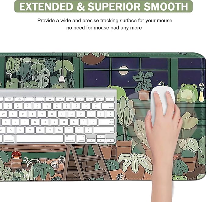 Cute Large Mouse Pad, Kawaii Extended Mouse Pad Desk Pad Easy Typing for Typing Office Game 31.5 x11.8 in - Kawaii Frog